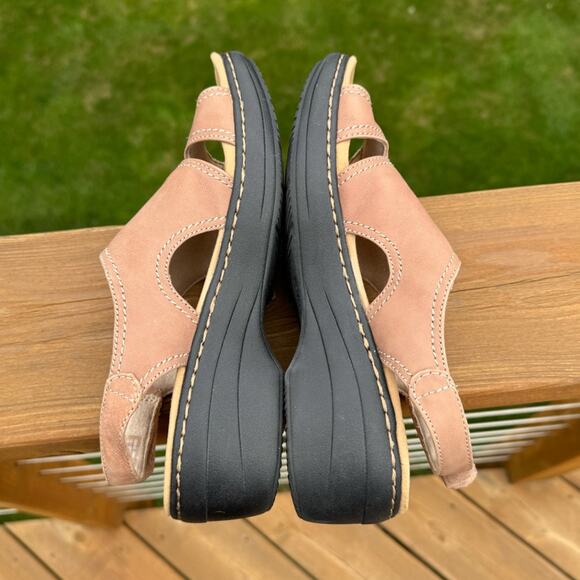 NWOB Clarks size 8.5 NARROW Merliah Leather Wedge Sandals - Sand Tan - Picture 5 of 12